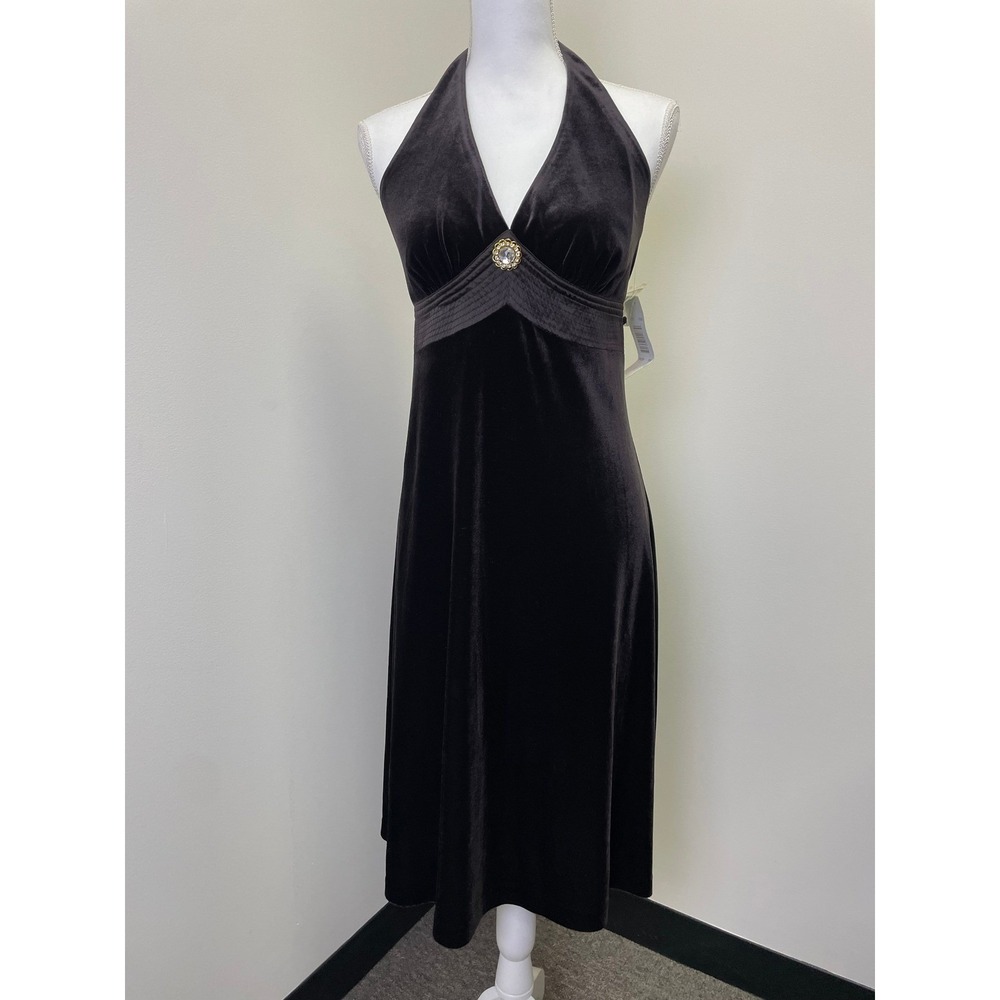 NEW Signature Robbie Bee Y2K Brown Velvet Halter Cocktail Dress 6 Whimsigoth